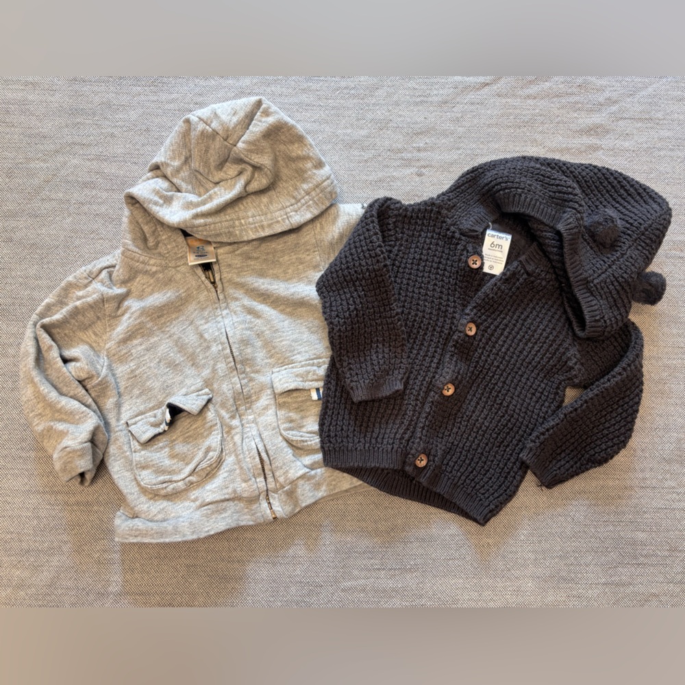 ⭕️Gray and Black Kids Hooded Jacket and Cardigan Set 3-6m/6m